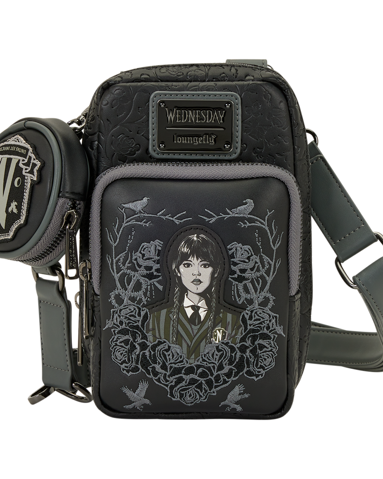 Wednesday Black Roses Cell Phone Crossbody Bag with Coin Bag