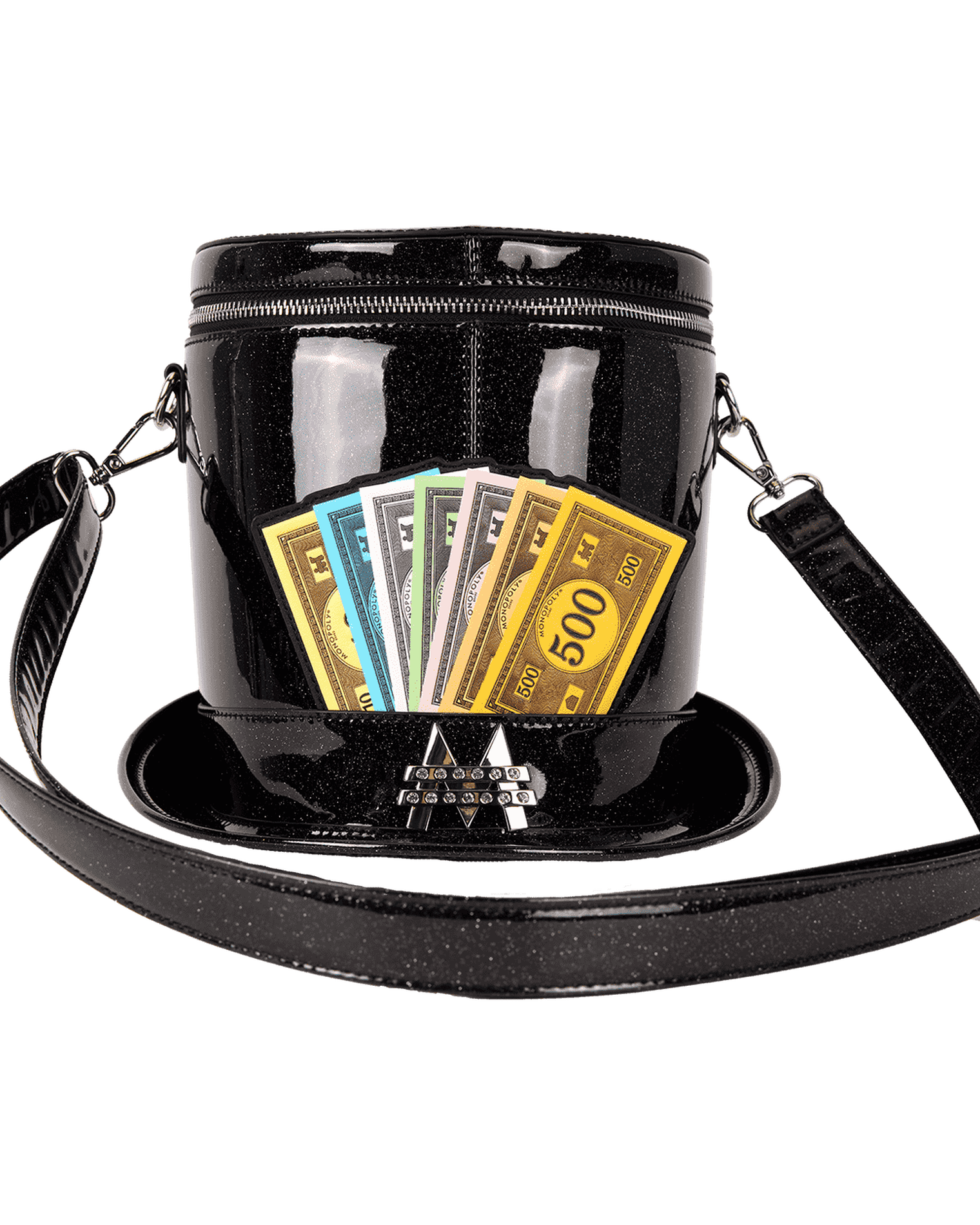 Monopoly 90th Anniversary Top Hat Glitter Figural Crossbody Bag