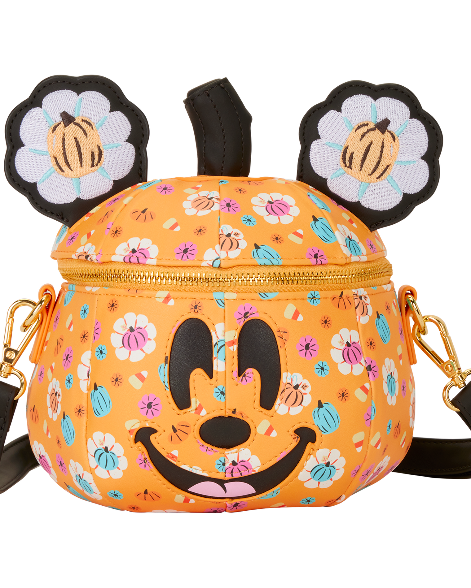 Mickey Mouse Floral Pumpkin Head Glow Figural Crossbody Bag