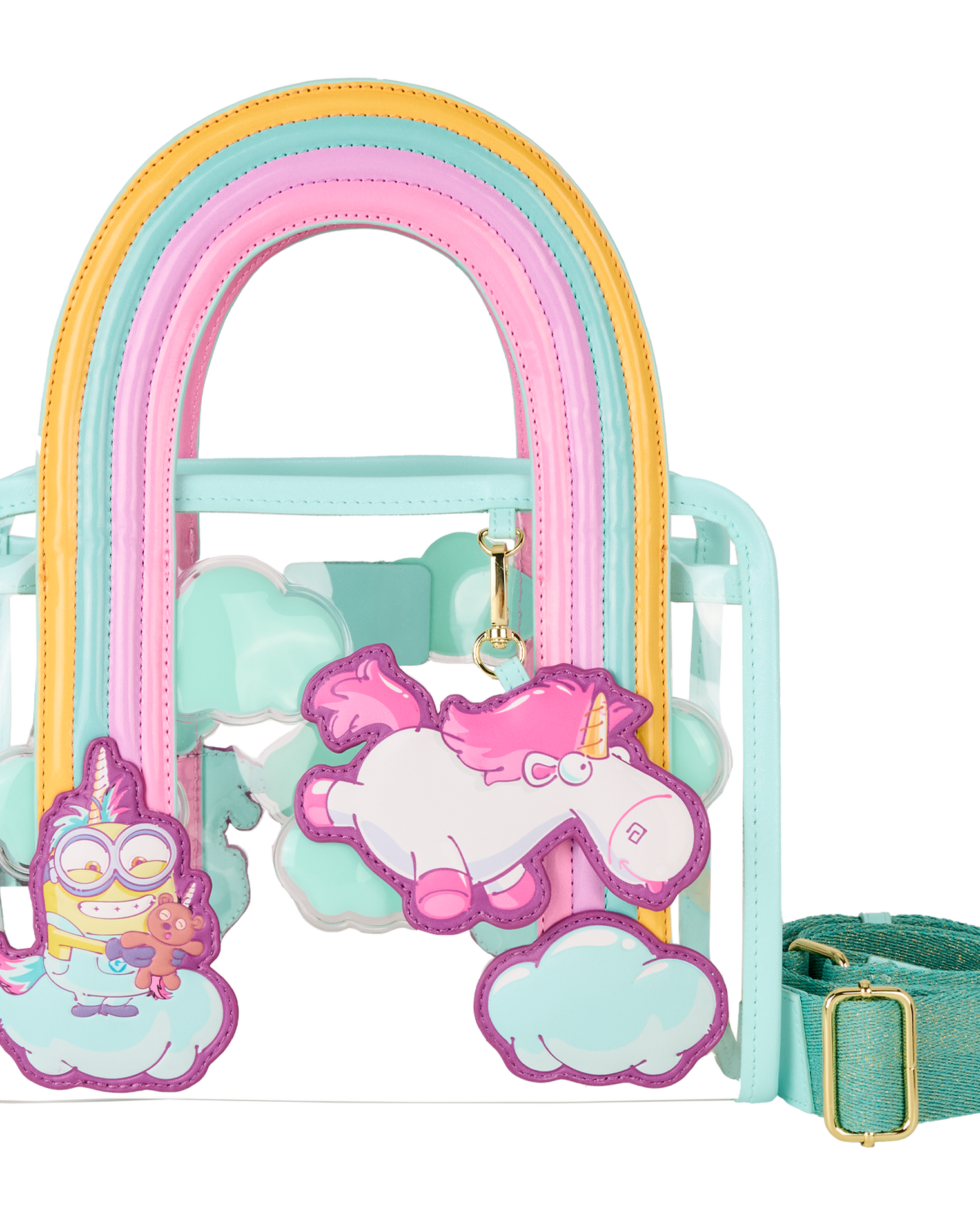 Minions Fluffy Unicorn Rainbow Clear Mini Tote Crossbody Bag
